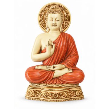 Buddha vægrelief - 23 cm - sten/orange