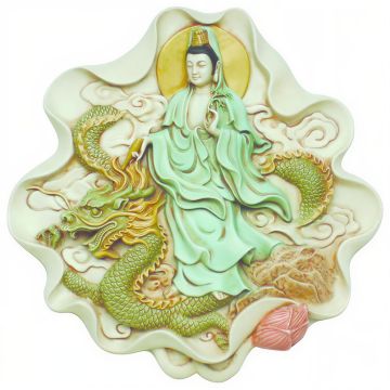 Kuan-Yin vægtavle med drage - 23 cm