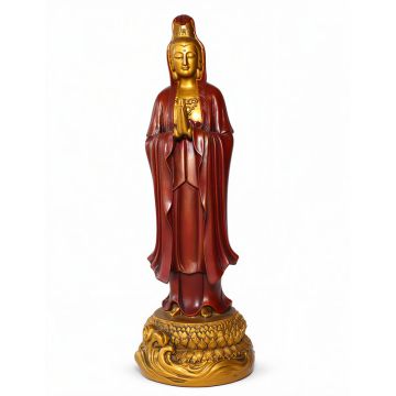 Kuan-Yin figur Namaste - 32 cm - rød/guld