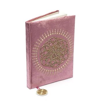 Notesbog i fløjlsagtig rosa med Livets Blomst