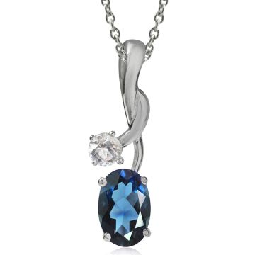 Vedhæng med Blå Topas - 16mm - m/kæde