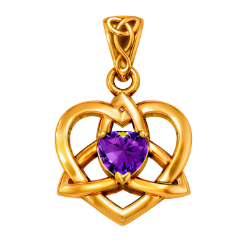 Vedhæng Keltisk Hjerte / Treenighedssymbolet med Ametyst - 26mm - u/kæde