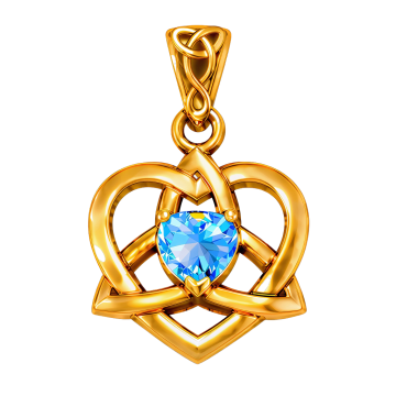 Vedhæng Keltisk Hjerte / Treenighedssymbolet med Blå Topas - 26mm - u/kæde