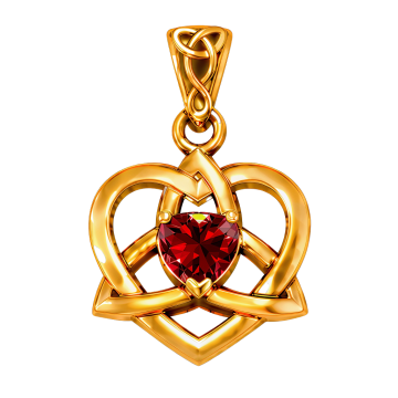 Vedhæng Keltisk Hjerte / Treenighedssymbolet med Rød Granat - 26mm - u/kæde