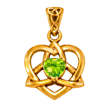 Vedhæng Keltisk Hjerte / Treenighedssymbolet med Peridot - 26mm - u/kæde