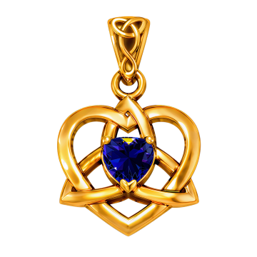 Vedhæng Keltisk Hjerte / Treenighedssymbolet med Blå Safir - 26mm - u/kæde